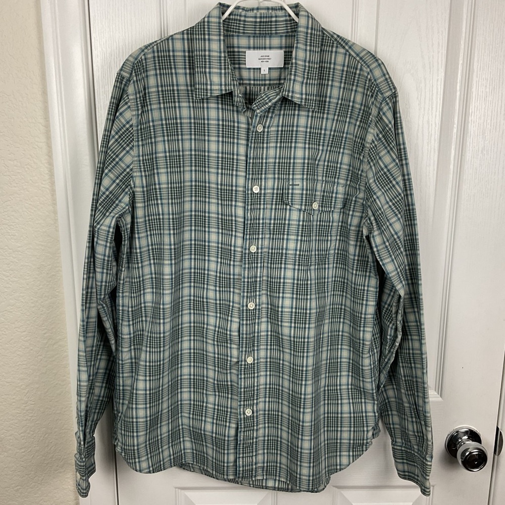 Pre-Owned Jack Spade Men’s Gray/Blue Plaid Long Sleeve Button Up Shirt, Size L